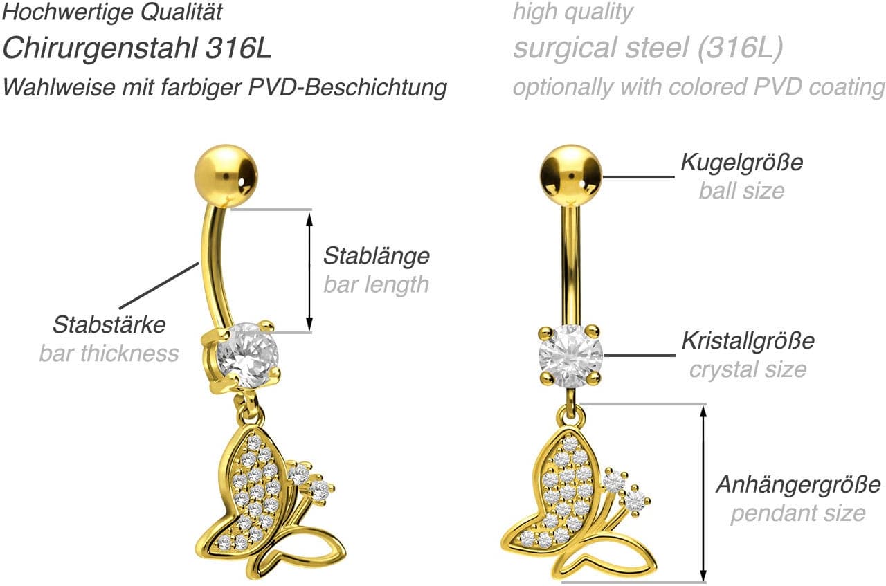 Surgical steel bananabell with brass design CRYSTAL BUTTERFLY ++SALE++