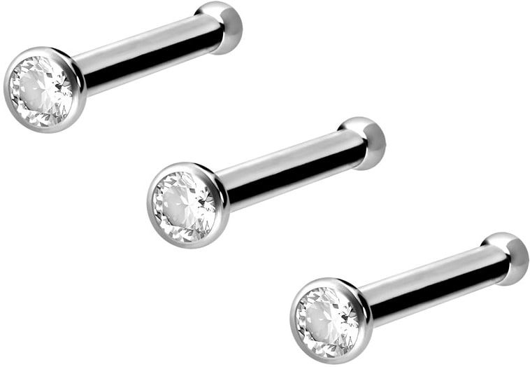 Set of 3 Titanium nose studs pin CRYSTAL