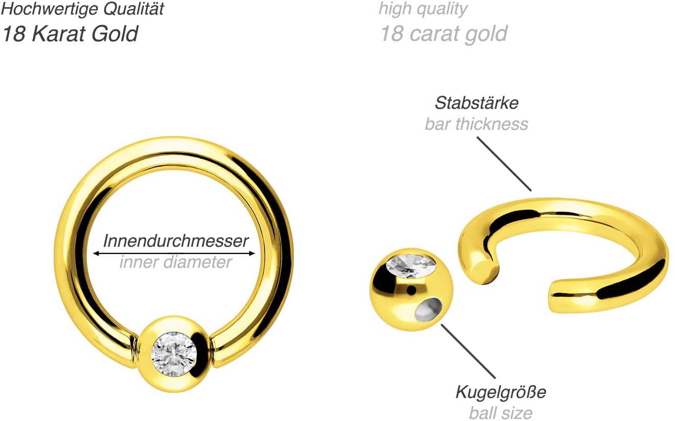 18 carat gold ball closure ring CRYSTAL
