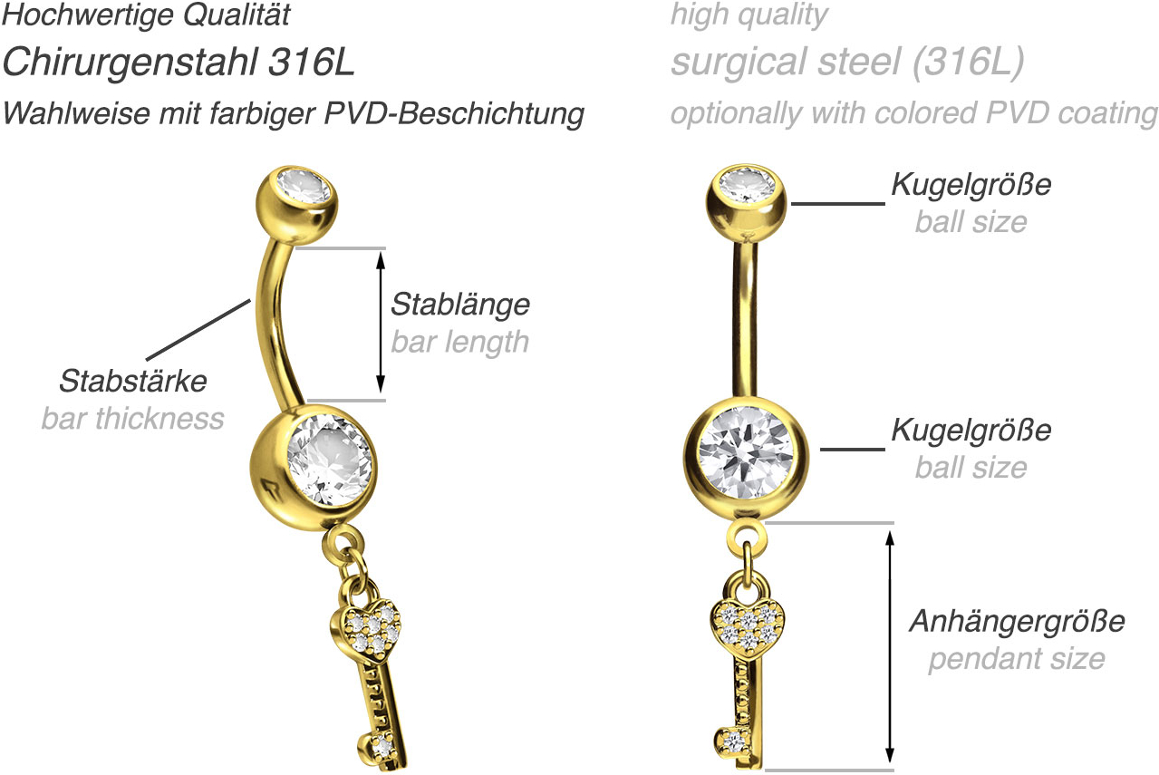 Chirurgenstahl Bananabell mit Brass-Design SCHLÜSSEL ++SALE++