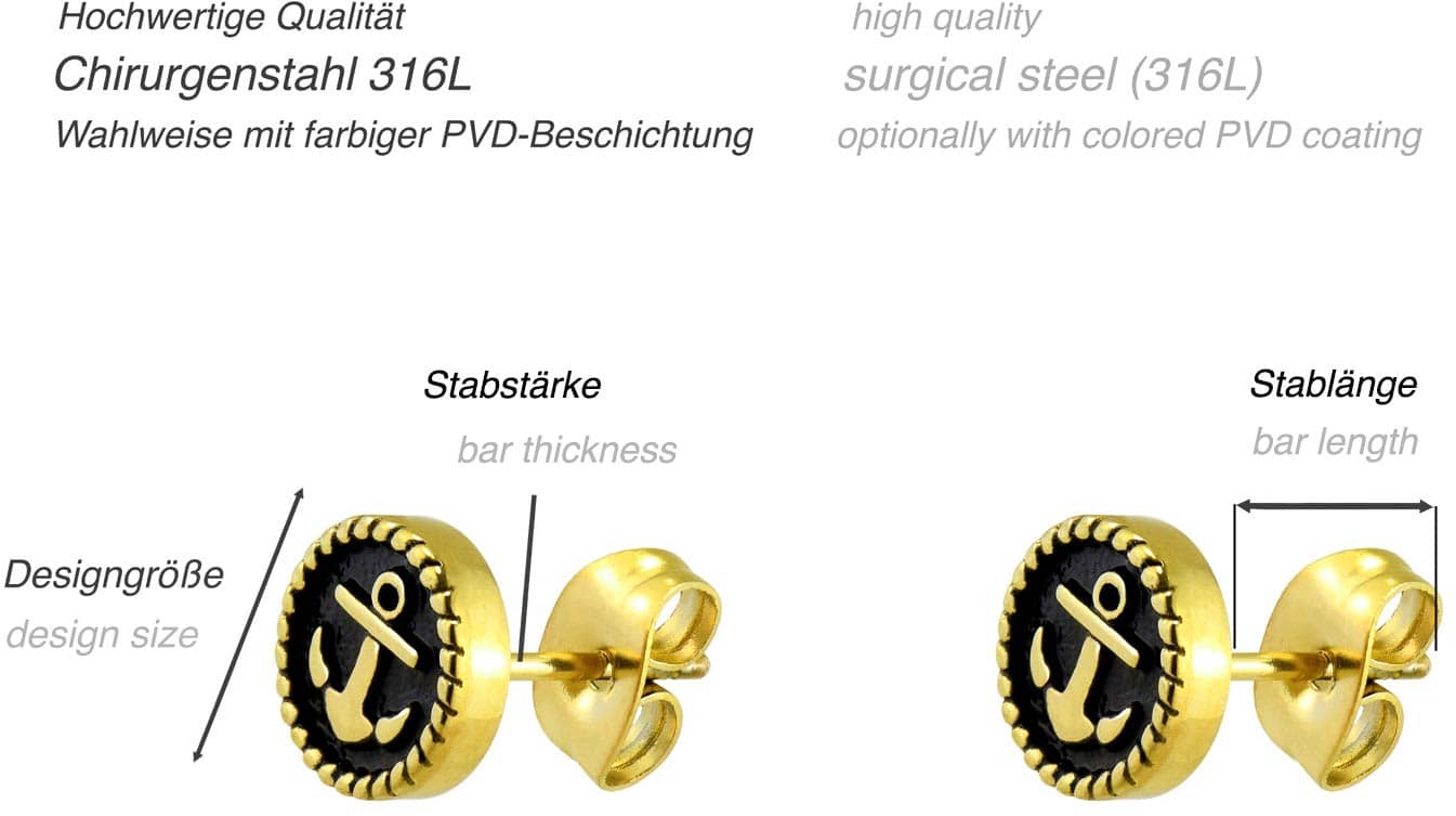 Surgical steel ear studs ANCHOR