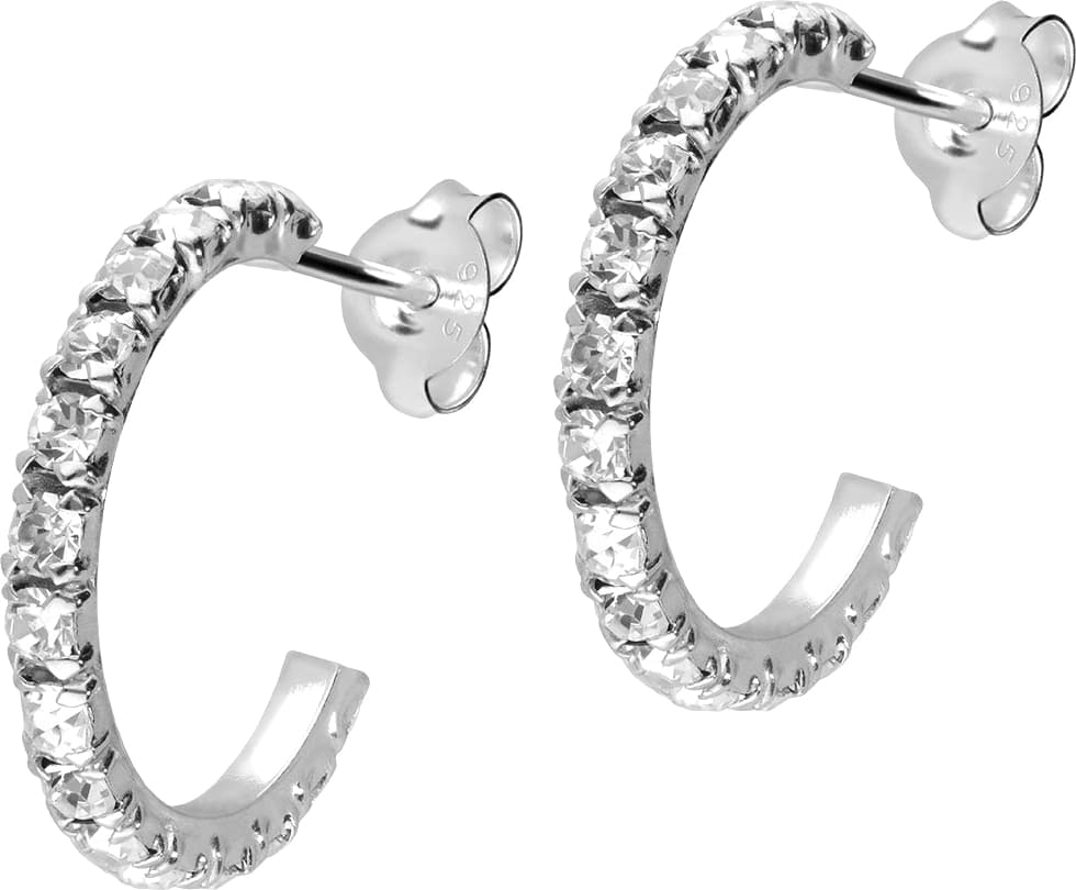 925 silver ear studs PLATINIZED + OPEN RING WITH CRYSTALS