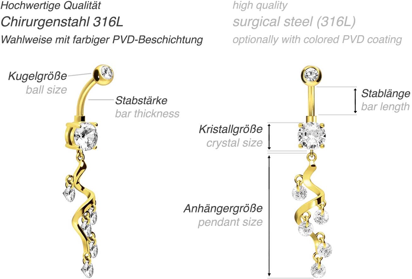 Chirurgenstahl Bananabell mit Brass-Design KRISTALLRANKE ++SALE++