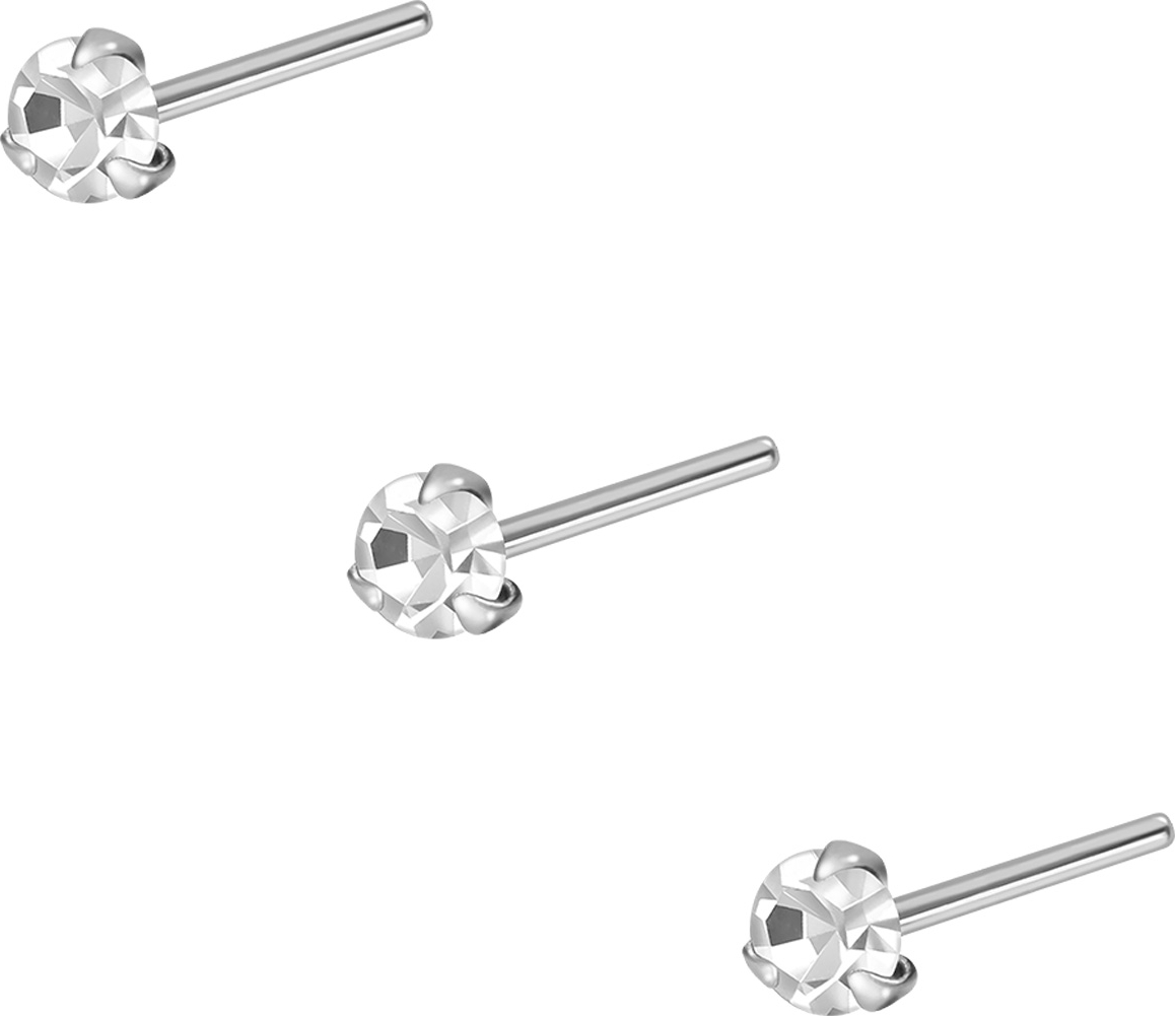 SET 925 silver nose stud ROUND CRYSTAL - bendable