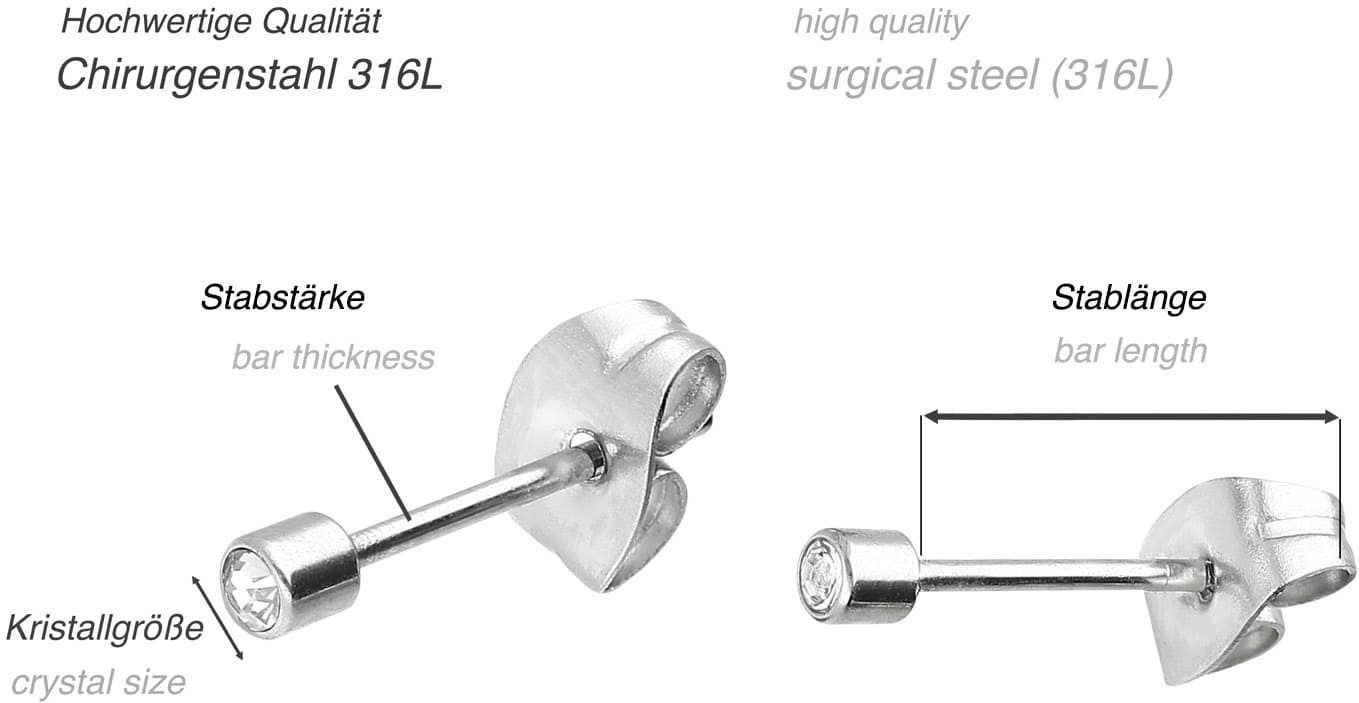 Surgical steel ear studs CRYSTAL