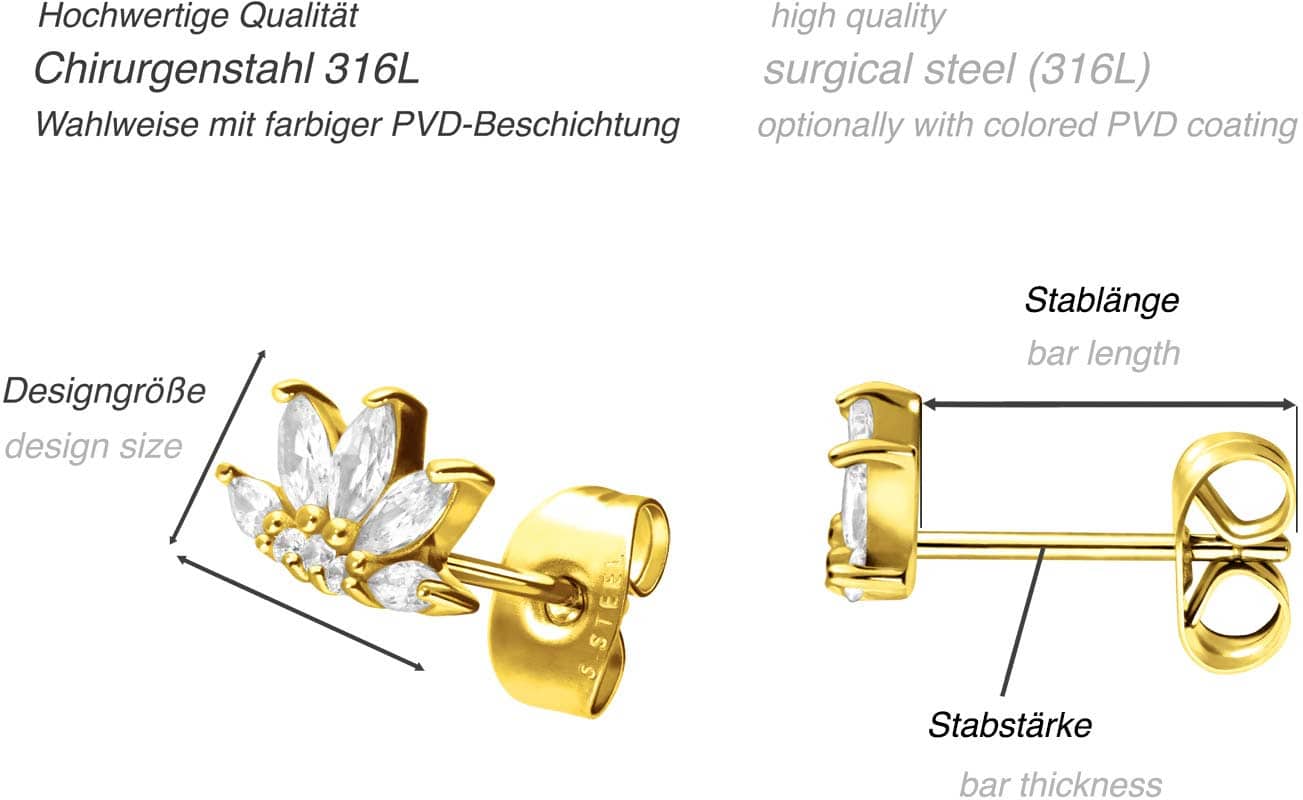 Surgical steel ear studs LOTUS BLOSSOM + CRYSTALS