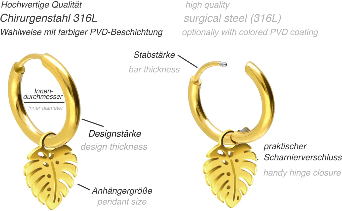 Surgical steel ear clicker creoles PALM LEAF