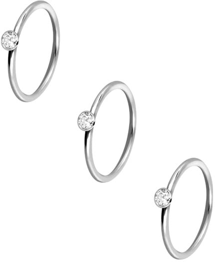 SET 925 silver nose ring ROUND CRYSTAL - bendable