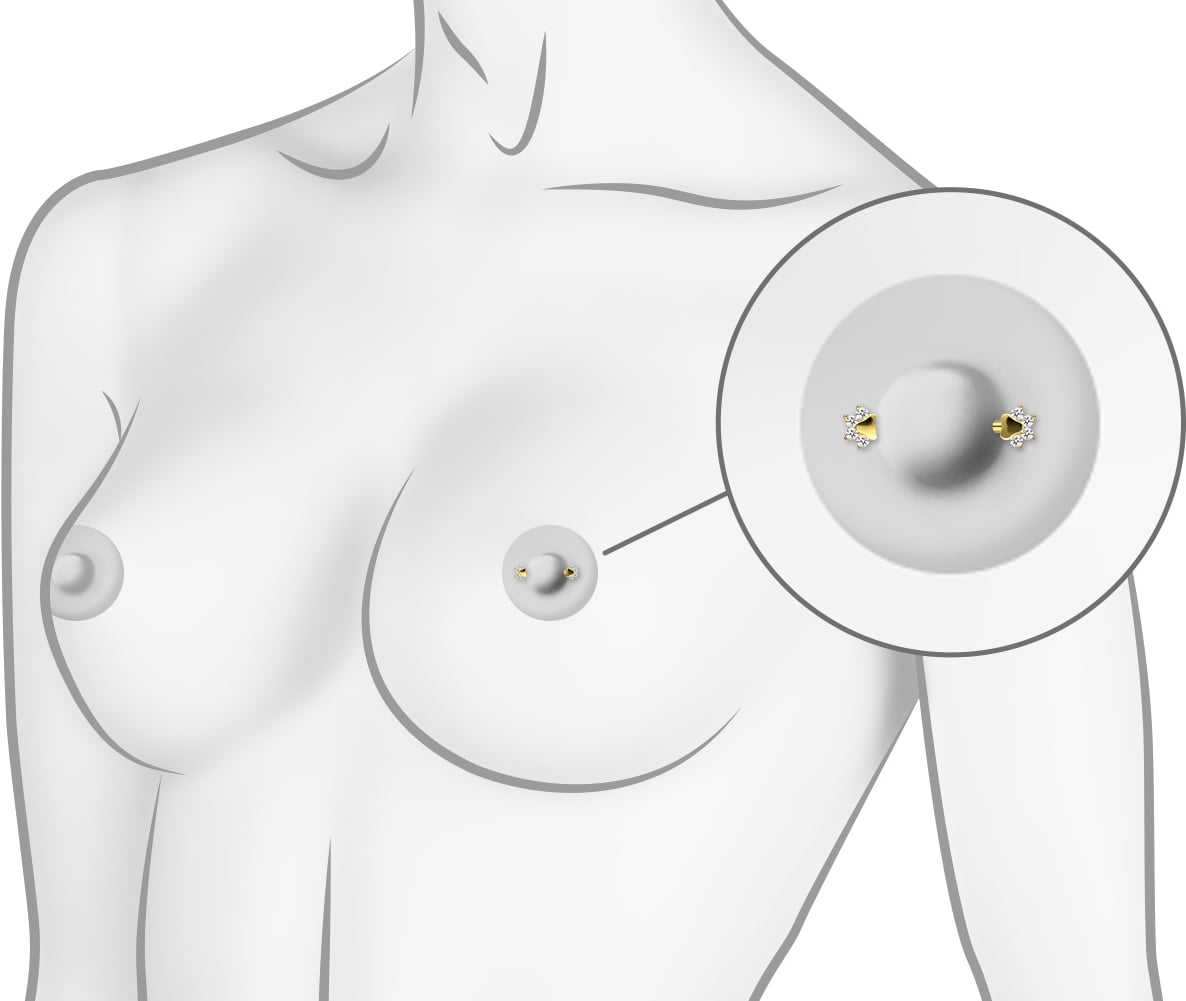 Titanium nipple piercing with internal thread CRYSTAL PAW