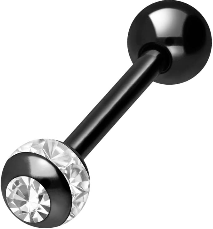 Surgical steel barbell EPOXY RING BALL + CRYSTAL + SURGICAL STEEL BALL