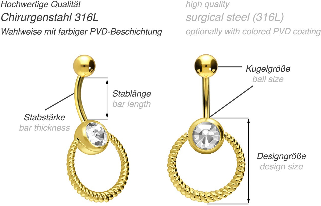 Chirurgenstahl Bananabell mit Brass-Design GEDREHTER RING ++SALE++