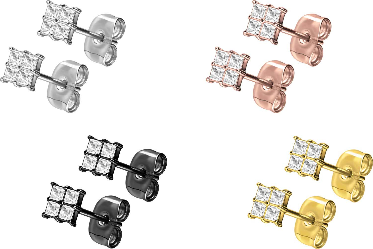 Titanium ear studs SETTED CRYSTAL SQUARE