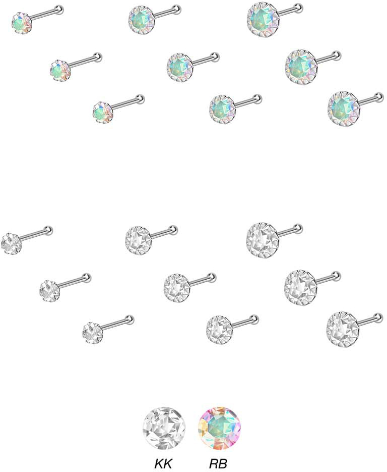 SET 925 silver nose stud pin SETTED CRYSTAL