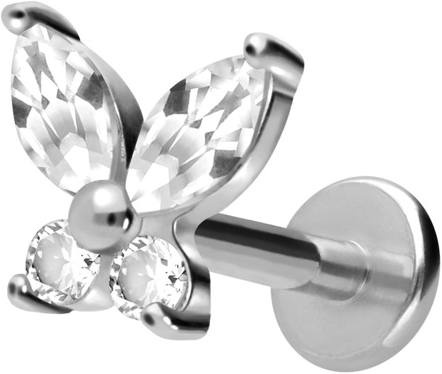 Titanium labret with internal thread CRYSTAL BUTTERFLY