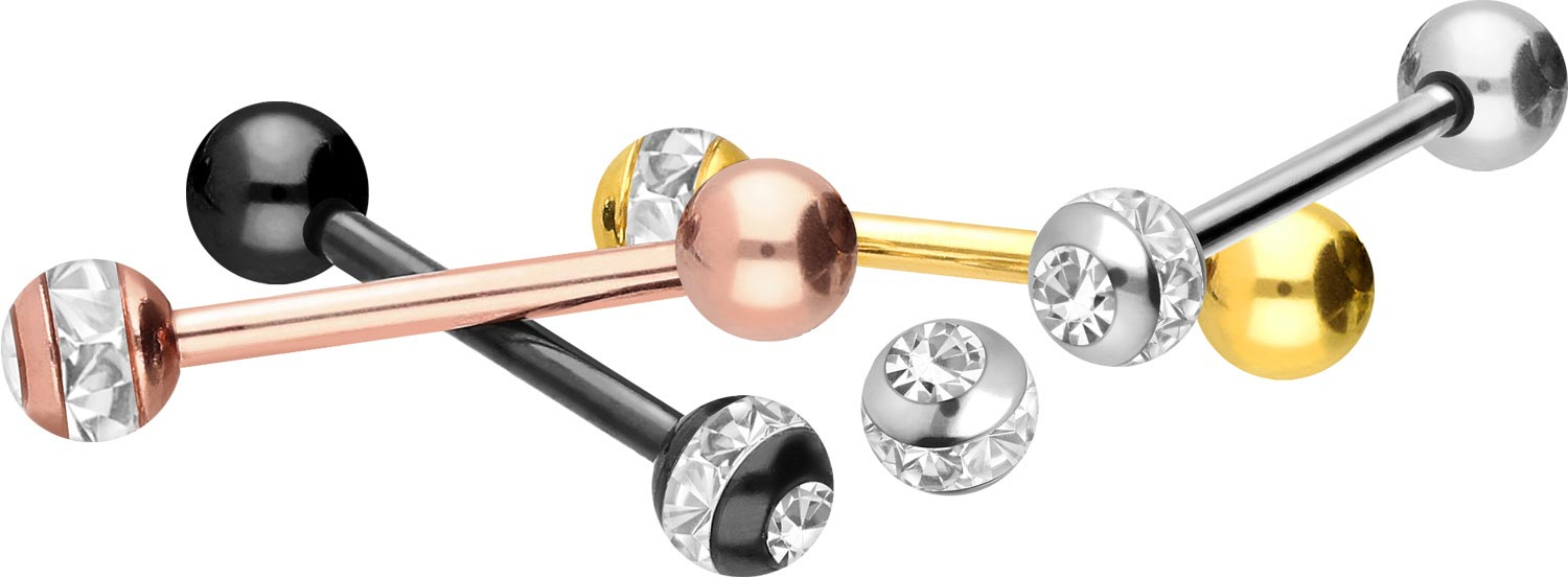 Surgical steel barbell EPOXY RING BALL + CRYSTAL + SURGICAL STEEL BALL