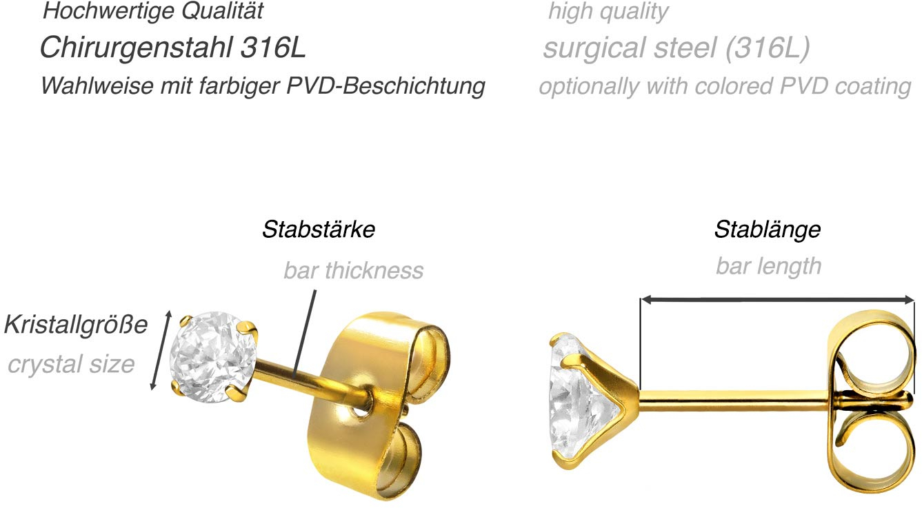 Surgical steel ear studs SETTED CRYSTAL