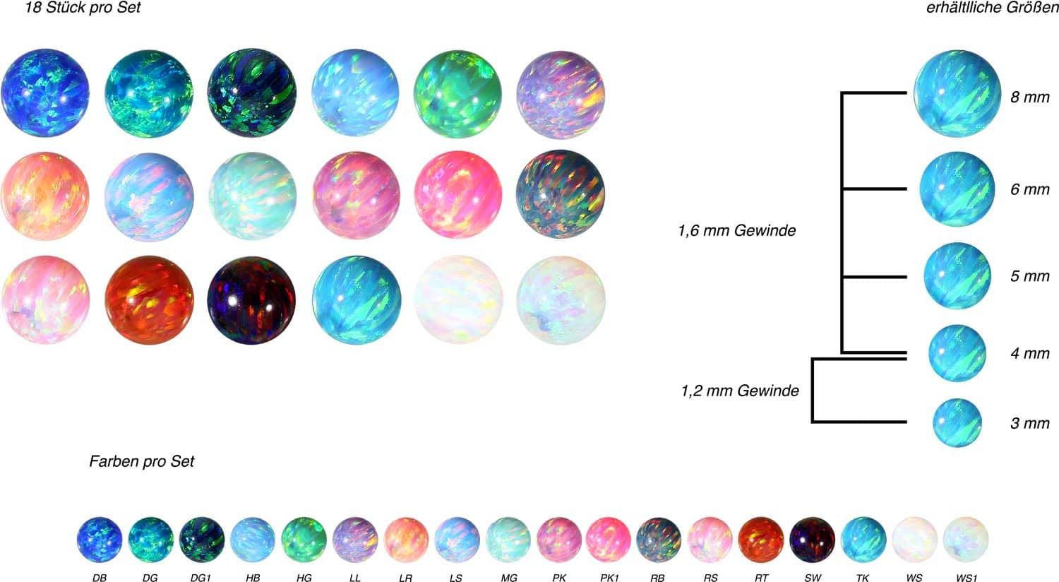 SET Synthetischer Opal Schraubkugel mit Chirurgenstahl-Gewinde