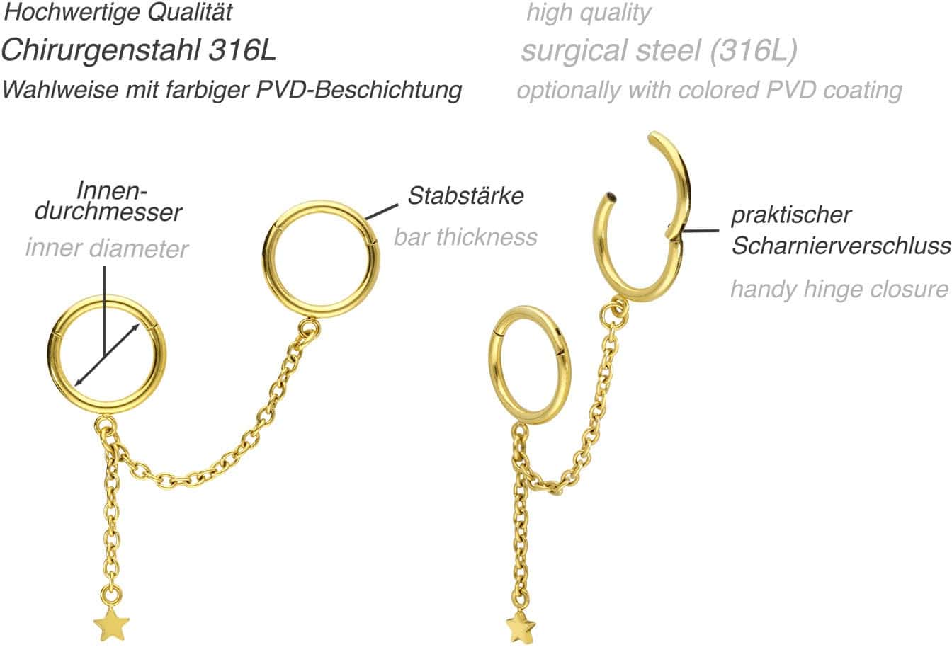 Surgical steel segment ring clicker 2 RINGS + CHAIN + STAR