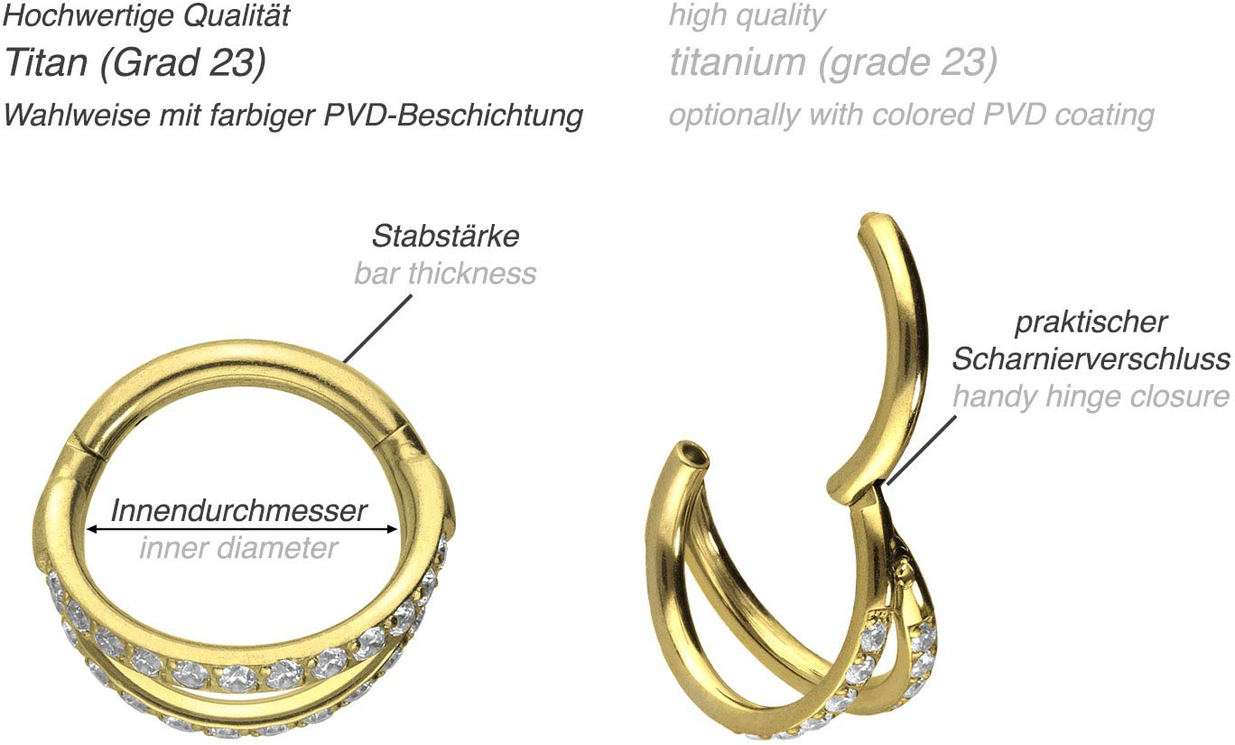 TItanium segment ring clicker 2 RINGS + SETTED CRYSTALS