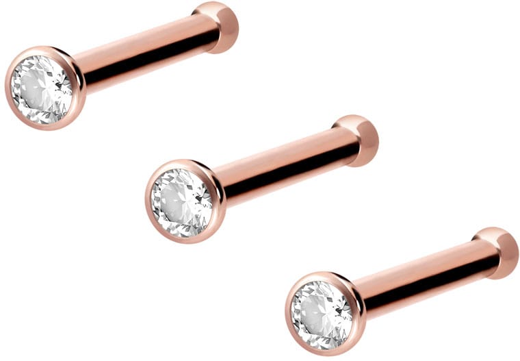 Set of 3 Surgical steel nose stud pin CRYSTAL