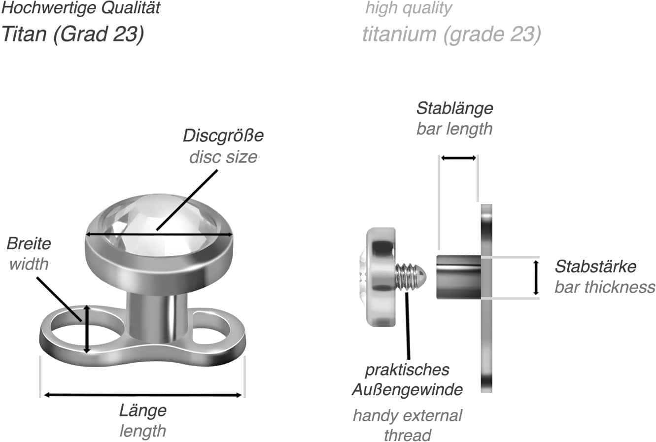 Titanium mini dermal anchor DISC + CRYSTAL