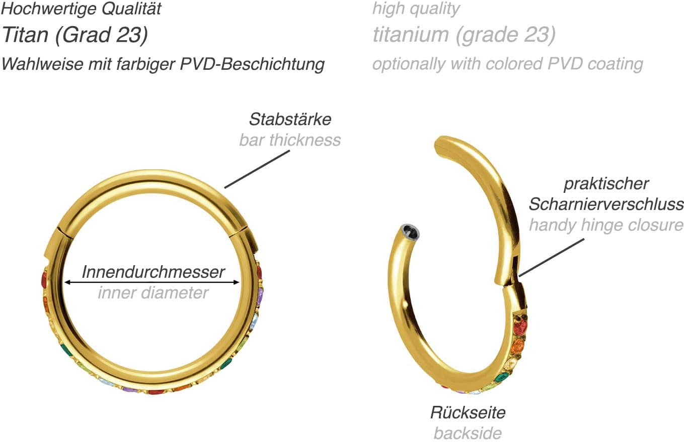Titanium segment ring clicker SETTED MULTICOLORED CRYSTALS