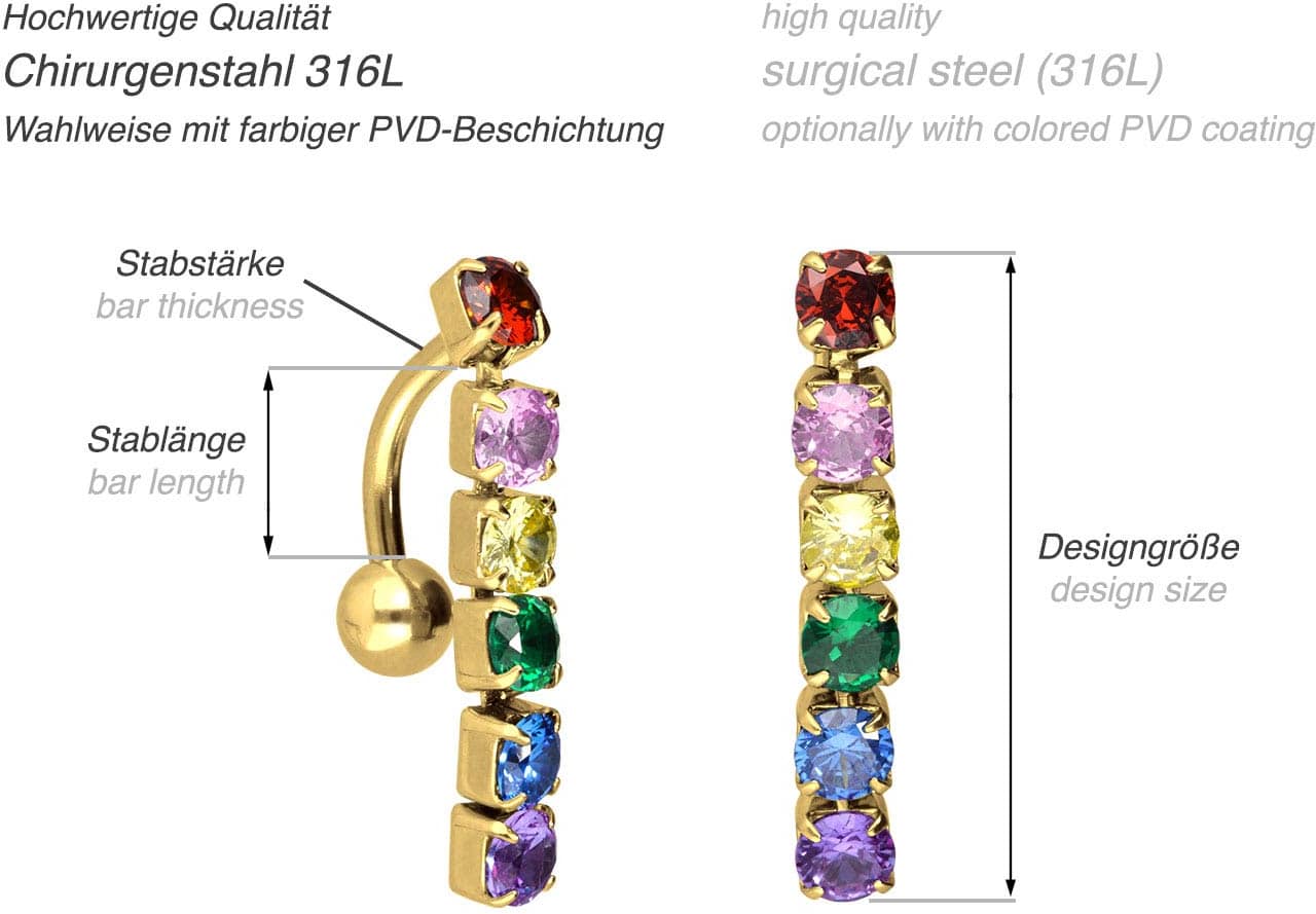 Surgical steel bananabell MULTICOLORED CRYSTAL CHAIN
