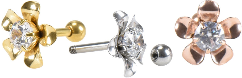 Surgical steel ear piercing FLOWER wit Crystal ++SALE++