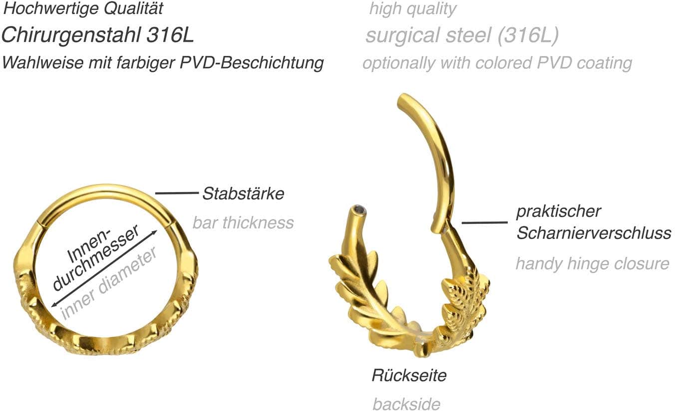 Surgical steel segment ring clicker LEAF WREATH