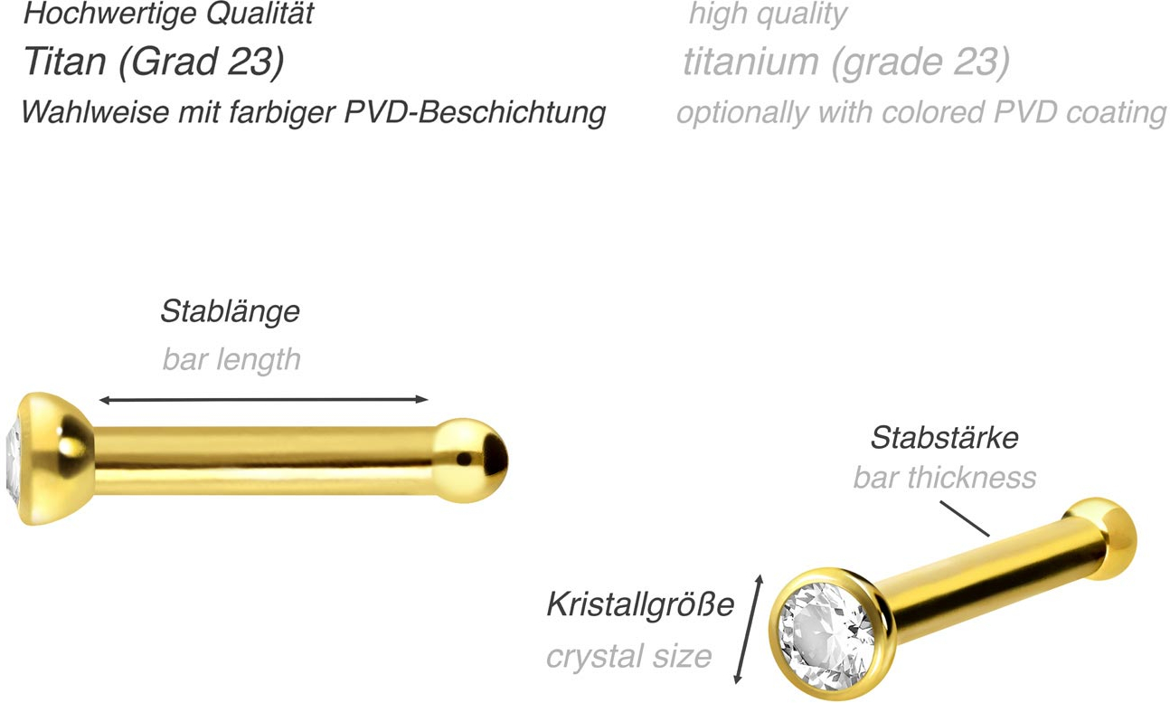 Titanium nose stud pin CRYSTAL