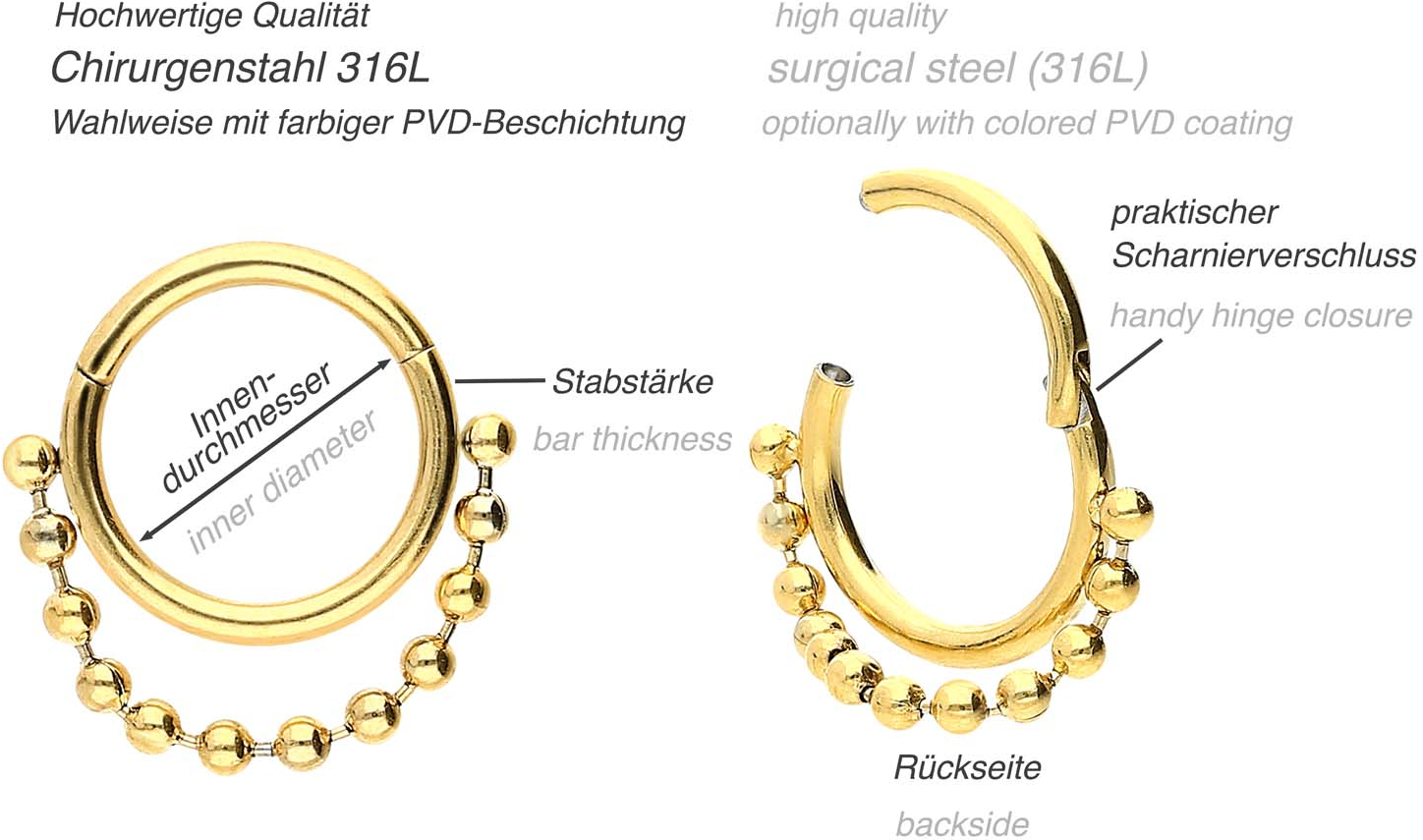 Surgical steel segment ring clicker BALL CHAIN