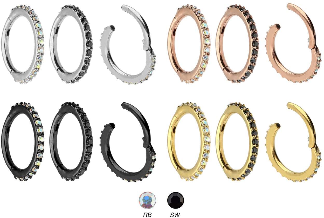 Surgical steel segment ring clicker SETTED CRYSTALS ++SALE++