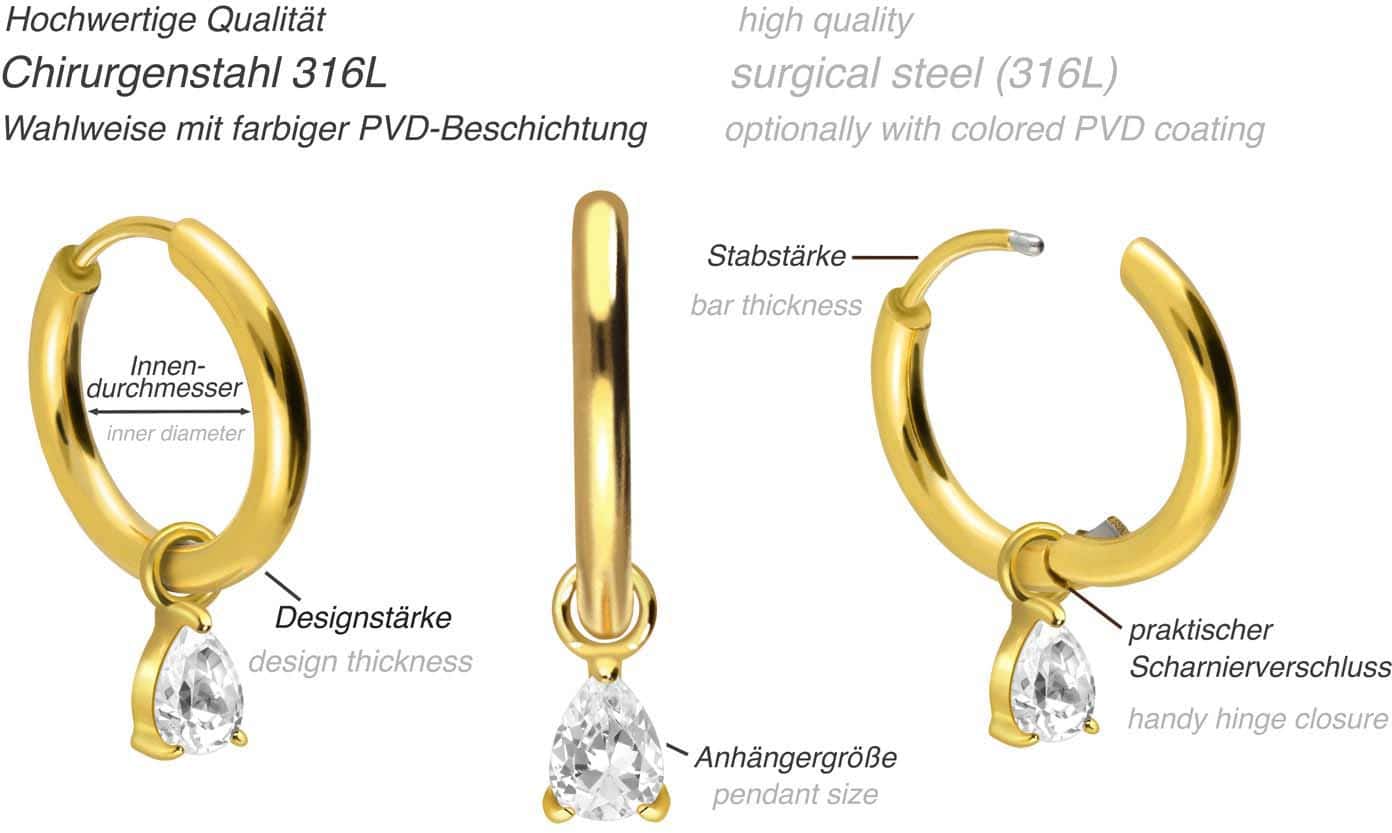 Surgical steel ear clicker creoles SETTED CRYSTAL DROP