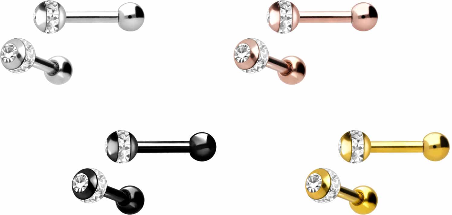 Surgical steel ear piercing EPOXY RING BALL + CRYSTAL