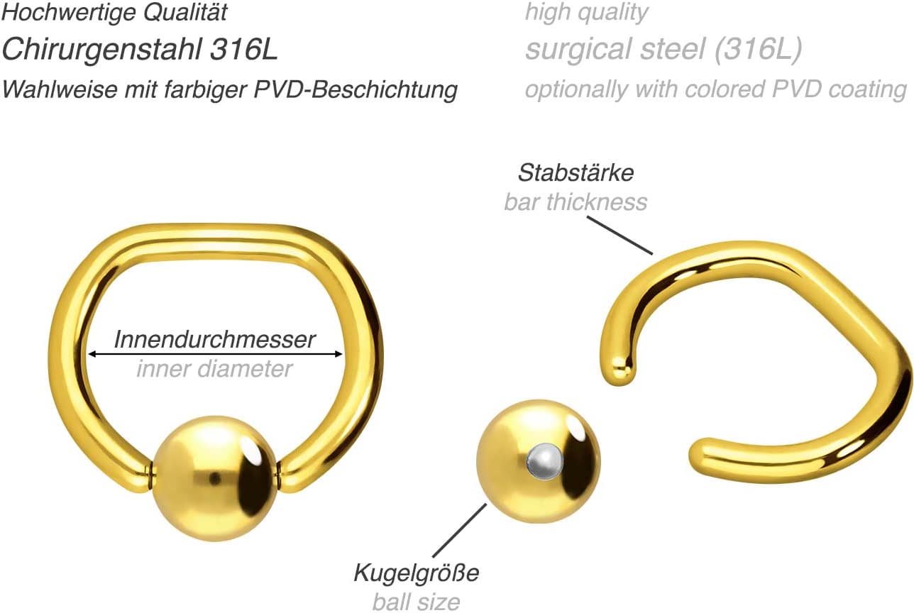 Surgical steel ball closure ring D-FORM ++SALE++