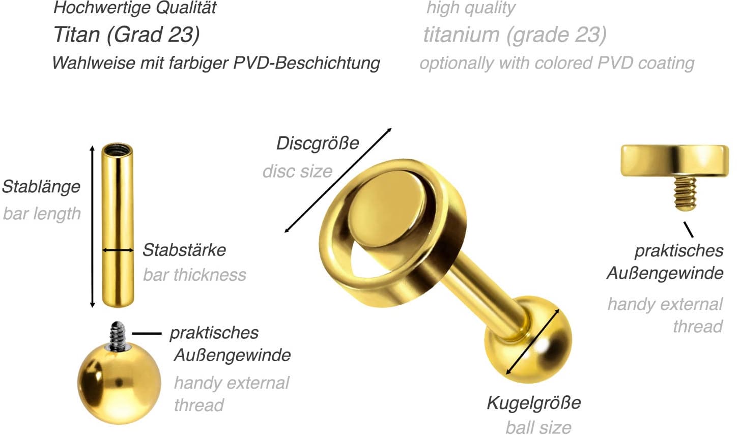Titanium ear piercing with internal thread RING + DISC