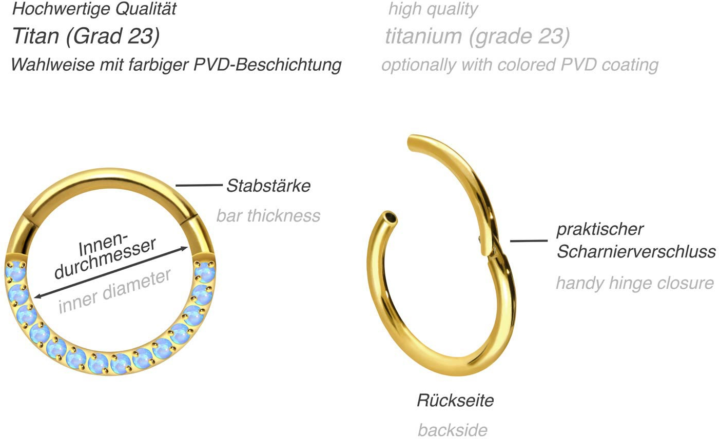 Titanium segment ring clicker SYNTHETIC OPALS