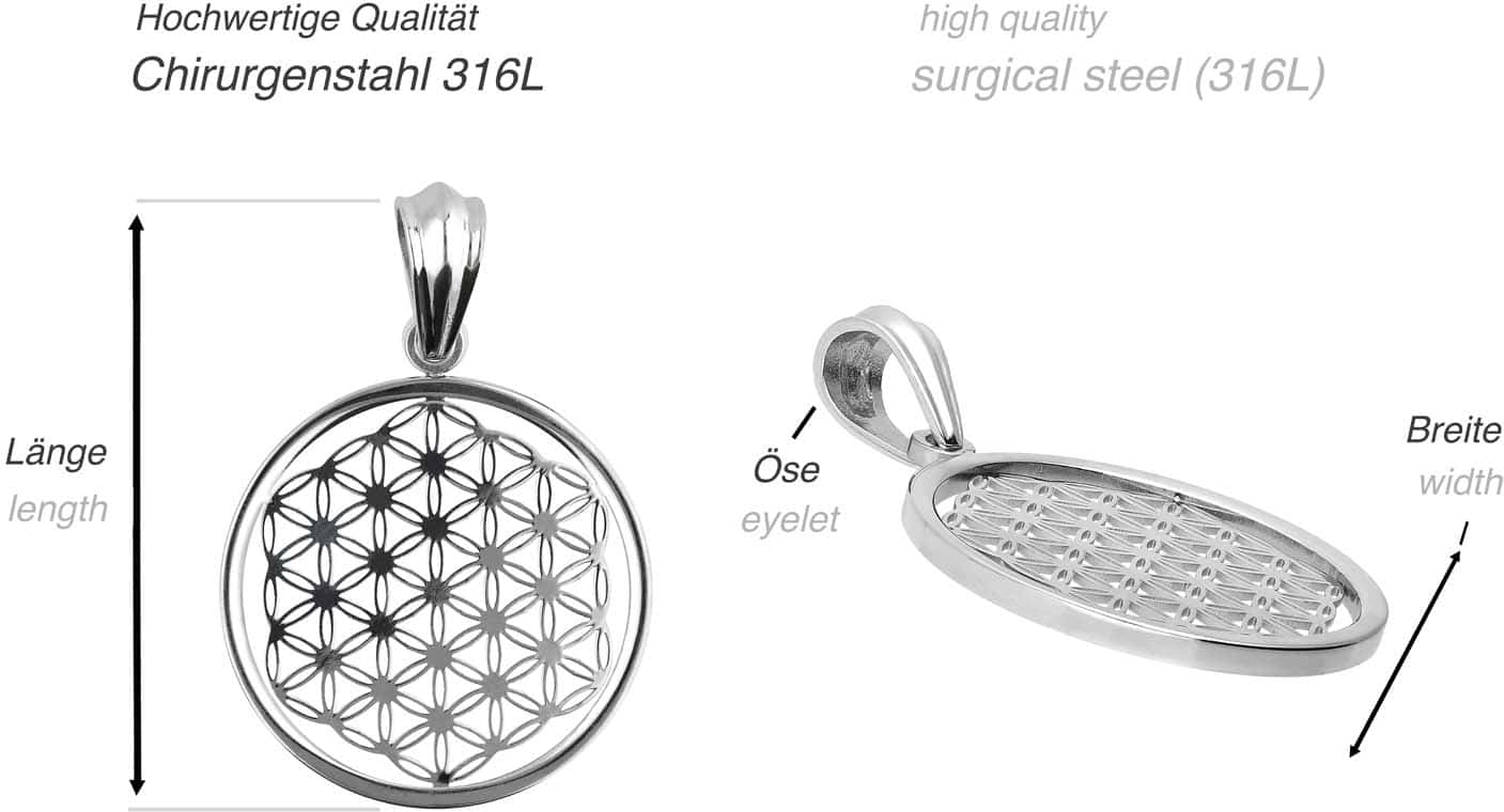 Surgical steel pendant FLOWER OF LIFE