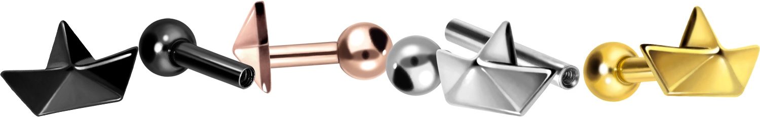 Titanium ear piercing with internal thread SAILBOAT