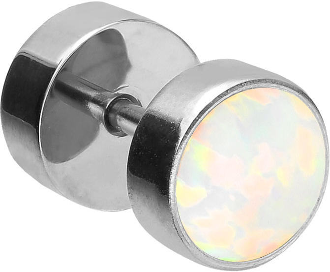 Surgical steel fake plug SYNTHETIC OPAL ++SALE++