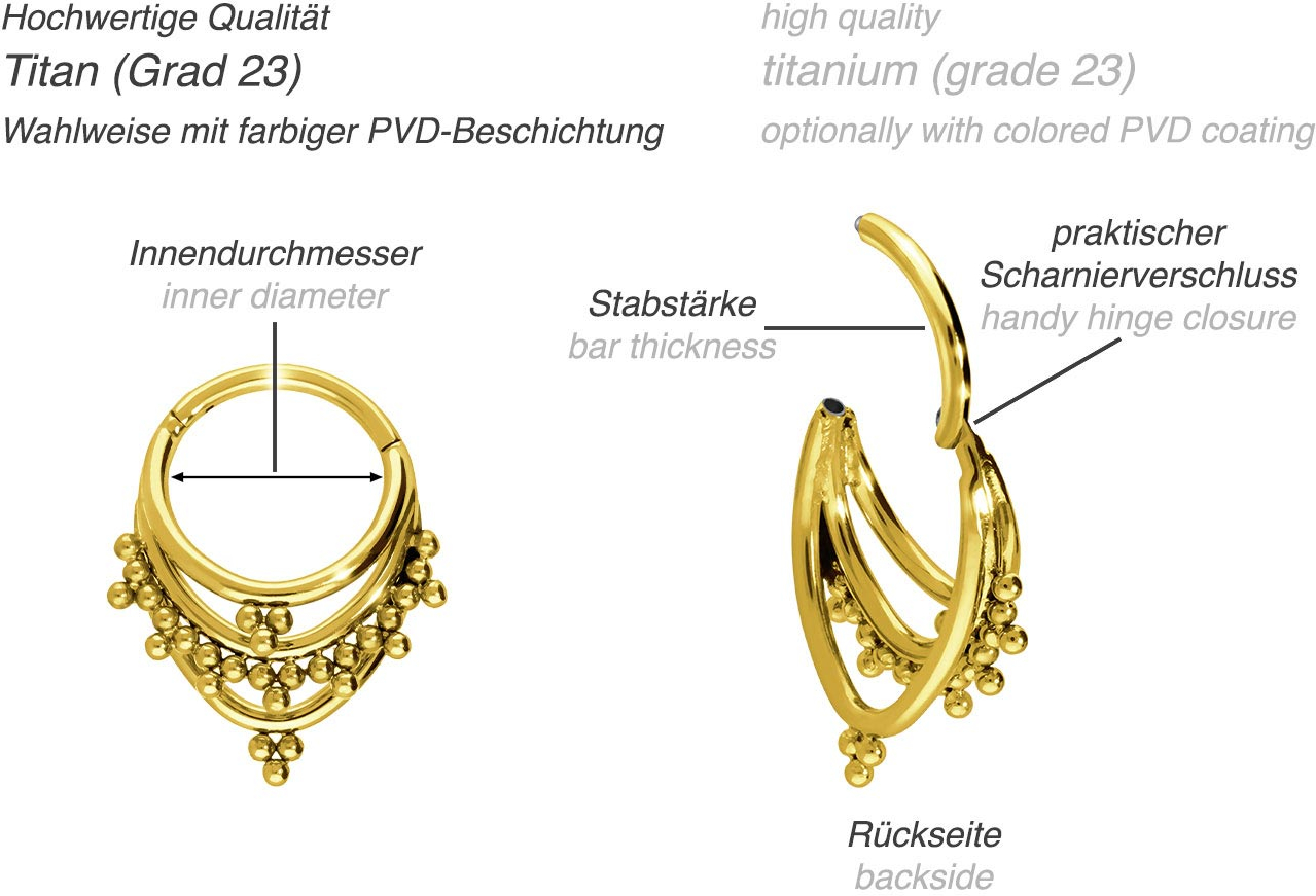 Titanium segment ring clicker 3 RINGS + SPHERICAL TRIANGLES