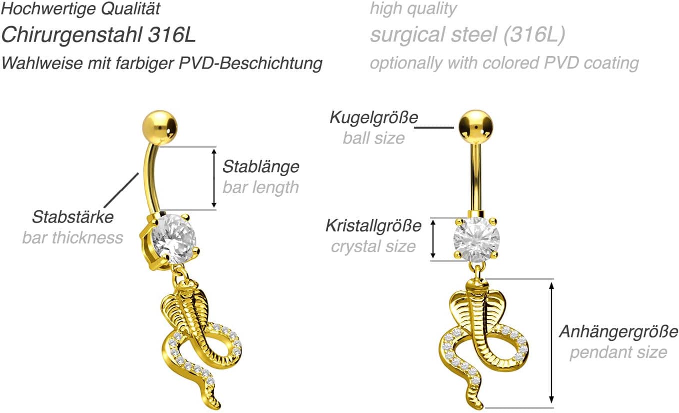 Chirurgenstahl Bananabell mit Brass-Design KRISTALL KOBRA ++SALE++