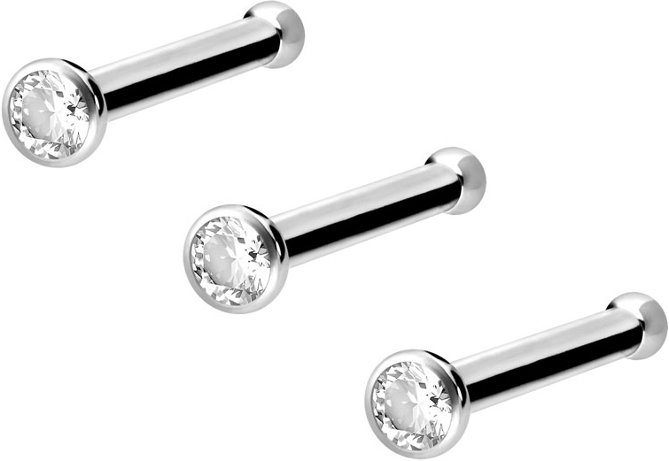 Set of 3 Surgical steel nose stud pin CRYSTAL