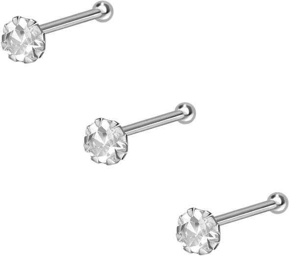 SET 925 silver nose stud pin SETTED CRYSTAL