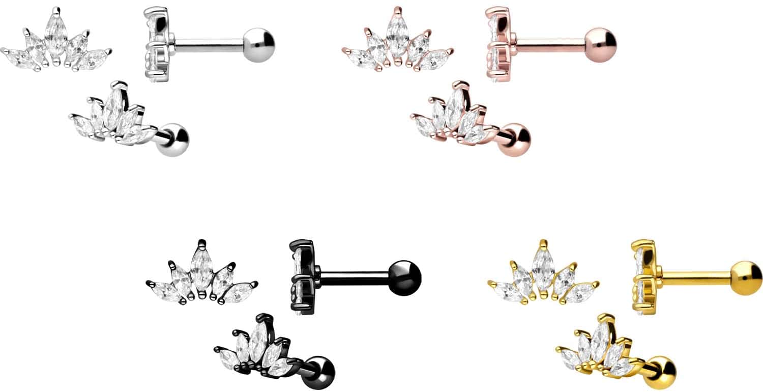 Surgical steel ear piercing LOTUS BLOSSOM + CRYSTALS