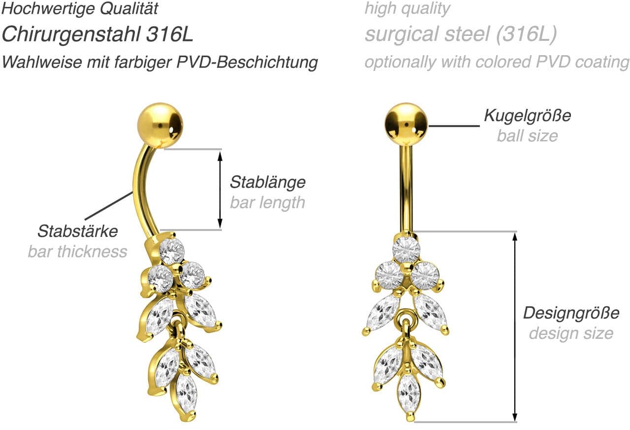 Surgical steel bananabell with brass design CRYSTAL LEAVES ++SALE++