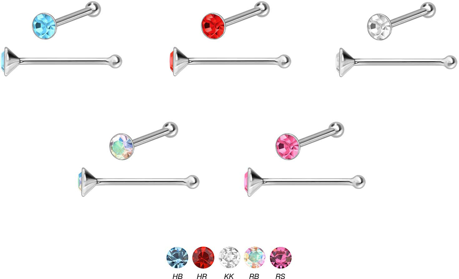 925 silver nose stud pin ROUND CRYSTAL