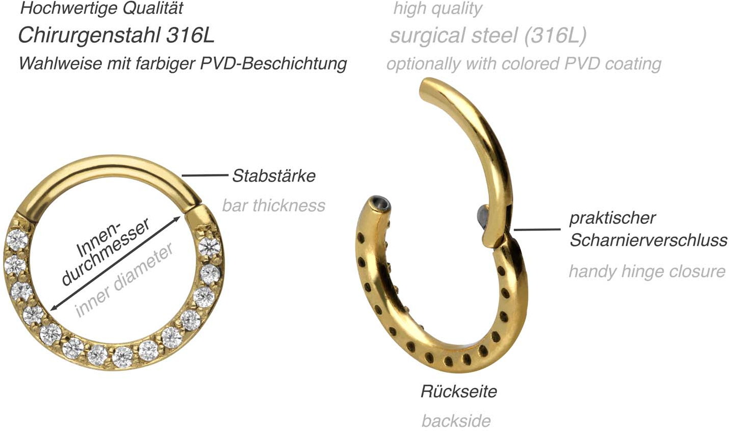Surgical steel segment ring clicker SETTED CRYSTALS
