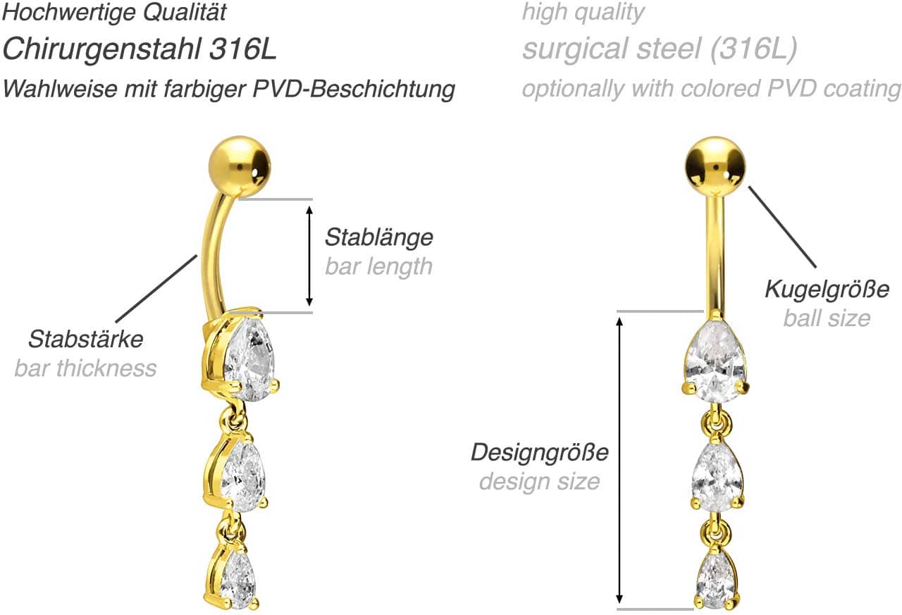Surgical steel bananabell 3 CRYSTAL DROPS