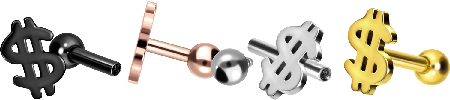 Titanium ear piercing with internal thread DOLLAR SIGN